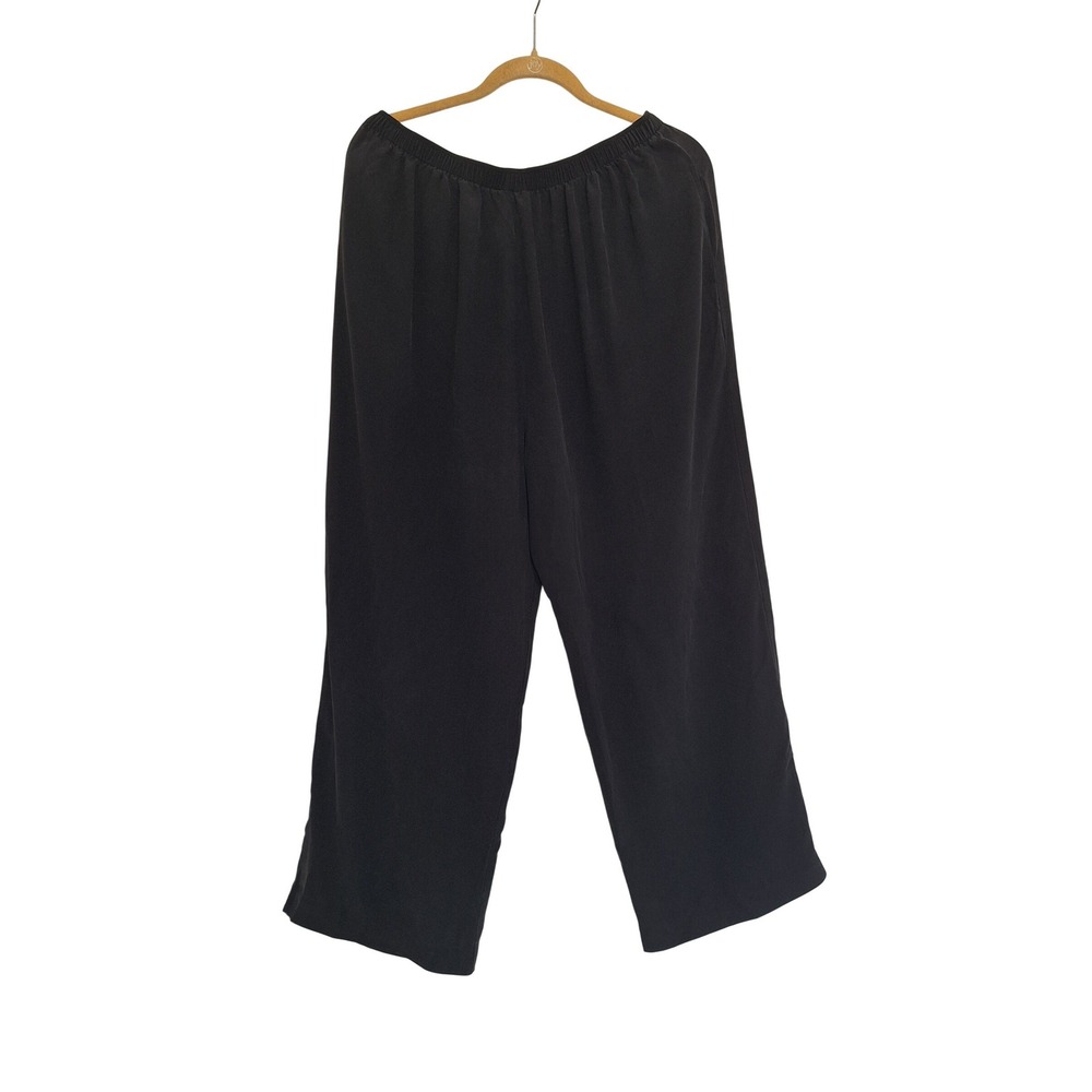 Harari Womens Black 100% Silk Wide Leg Elastic Waist Pocket Pants Size XL